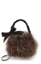 Frances Valentine Small Calfskin Leather & Feather Bucket Bag - Grey
