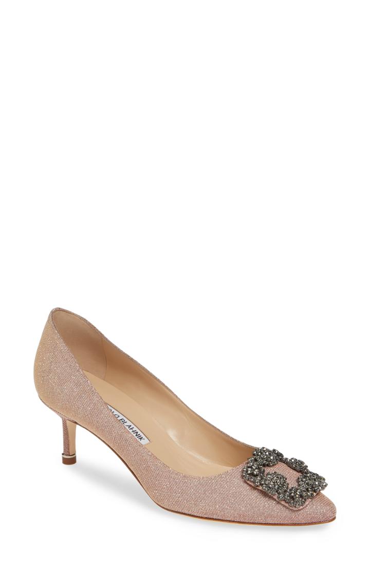 Women's Manolo Blahnik Hangisi Crystal Embellished Pump Us / 34eu - Beige