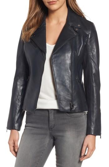 Women's Lamarque Asymmetrical Zip Leather Biker Jacket - Blue