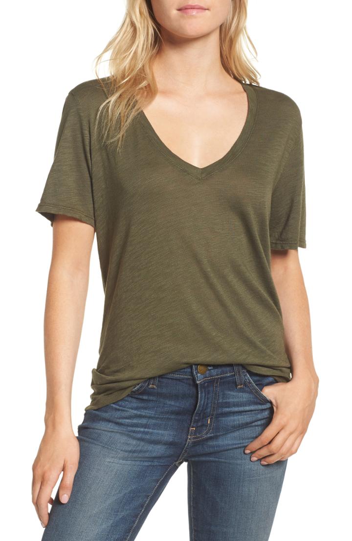 Women's Splendid V-neck Slub Jersey Tee, Size - Green