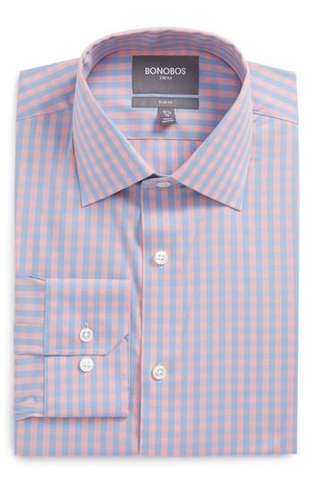 Men's Bonobos Jetsetter Slim Fit Stretch Check Dress Shirt - 33 - Pink