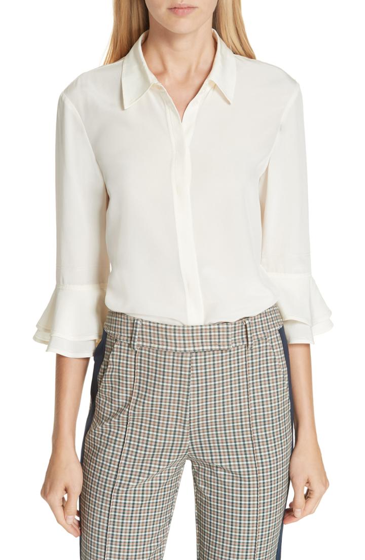 Women's Tory Burch Floral Ruffle Neck Wrap Top