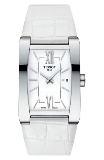Women's Tissot Generosi-t Rectangular Leather Strap Watch, 27mm X 24mm