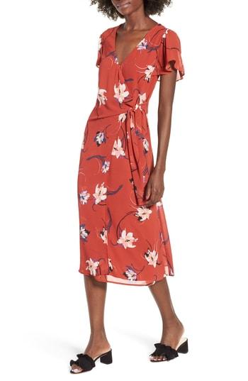 Women's Row A Floral Surplice Midi Dress - Brown