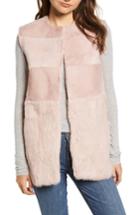 Women's Love Token Collarless Genuine Rabbit Fur Vest - Pink