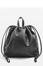 Topshop Leather Drawstring Backpack - Black