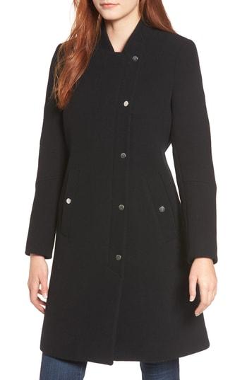 Women's Marc New York Single Breasted Melton Coat - Black