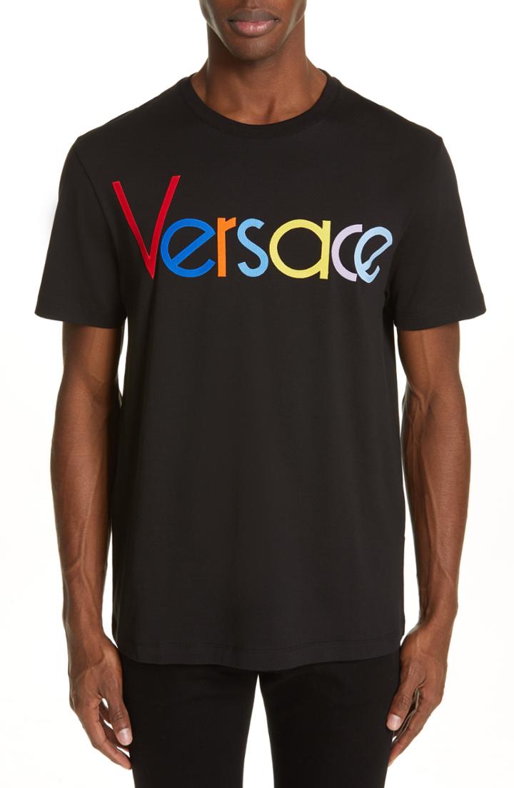 Men's Veersace '82 Logo Multicolor Applique T-shirt - Black