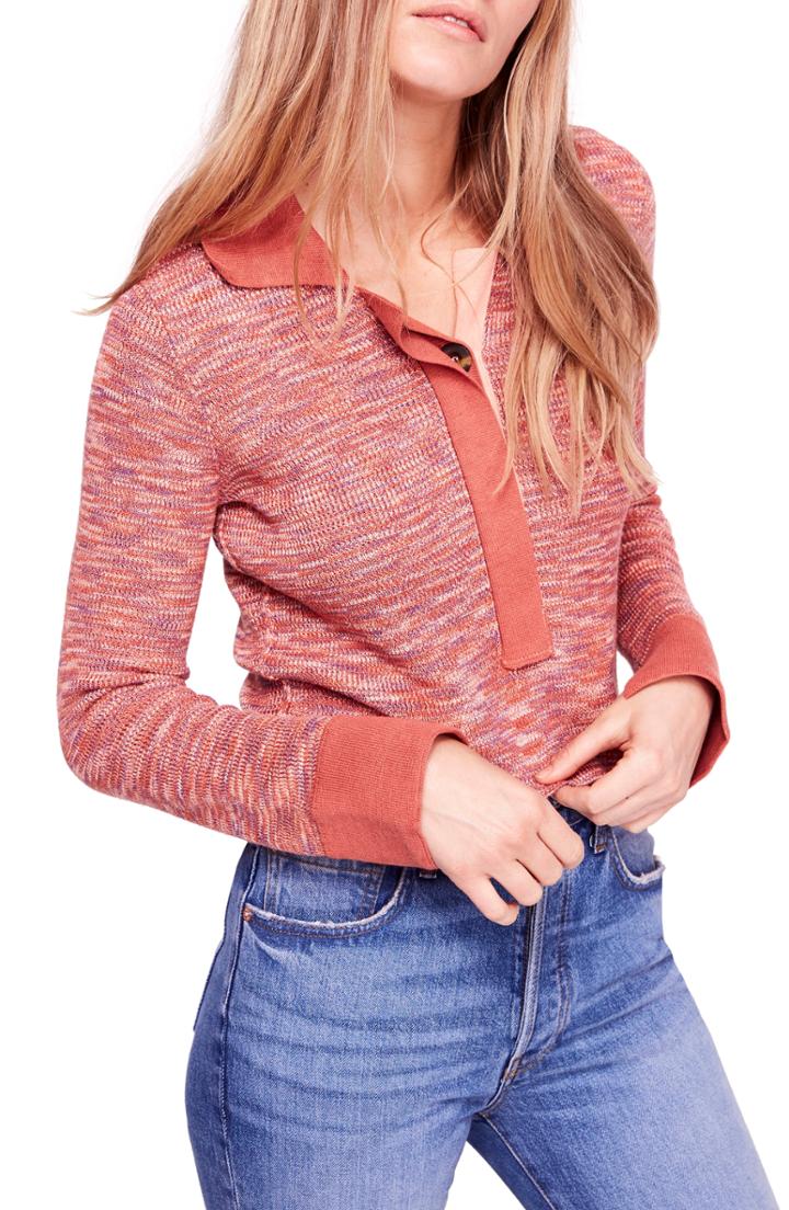 Women's Free People Making Memories Henley - Coral