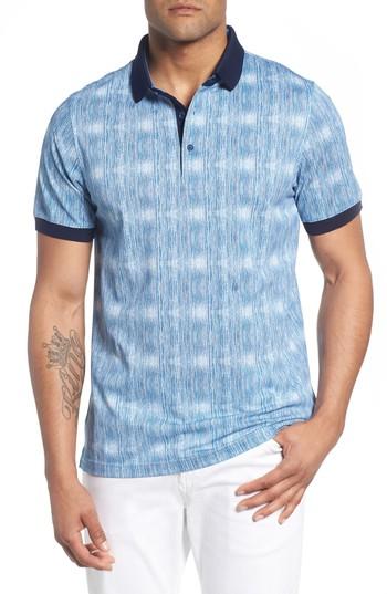 Men's Bugatchi Print Pique Polo - Blue