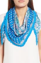 Women's Echo Print Silk Triangle Scarf, Size - Blue