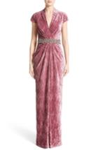 Women's Badgley Mischka Couture Beaded Belt Faux Wrap Gown