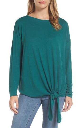 Petite Women's Caslon Tie Front Sweatshirt, Size P - Green