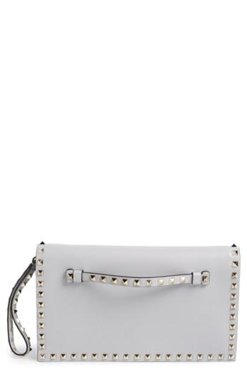 Valentino Garavani 'rockstud' Leather Flap Clutch - Grey