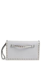 Valentino Garavani 'rockstud' Leather Flap Clutch - Grey