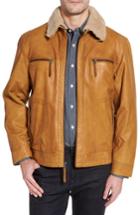 Men's Missani Le Collezioni Leather Jacket With Detachable Genuine Shearling Collar, Size - Brown