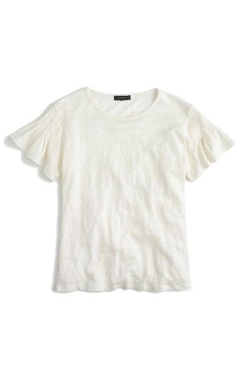 Women's J.crew Linen Flutter Sleeve Tee, Size - Ivory