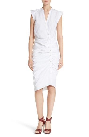 Women's Veronica Beard Ruched Shirtdress - White