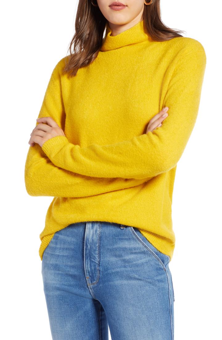 Women's Halogen Fuzzy Mock Neck Sweater - Yellow