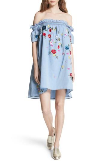 Women's Joie Clarimonde Embroidered Off The Shoulder Cotton Dress - Blue