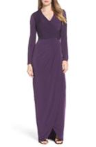 Women's La Femme Embellished Faux Wrap Gown - Purple