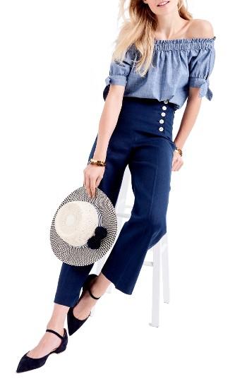 Women's J.crew Heavy Linen Sailor Pants - Blue