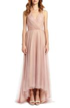 Women's Monique Lhuillier Bridesmaids Pleat Tulle V-neck High/low Gown - Pink