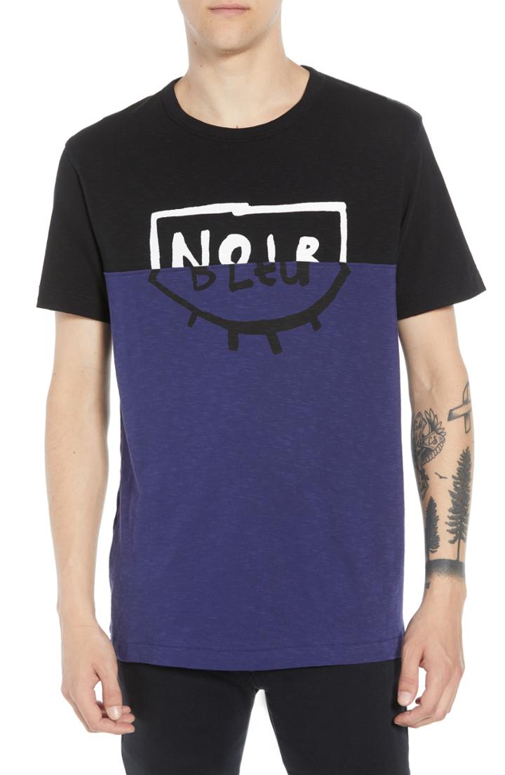 Men's French Connection Colorblock Split T-shirt, Size - Blue