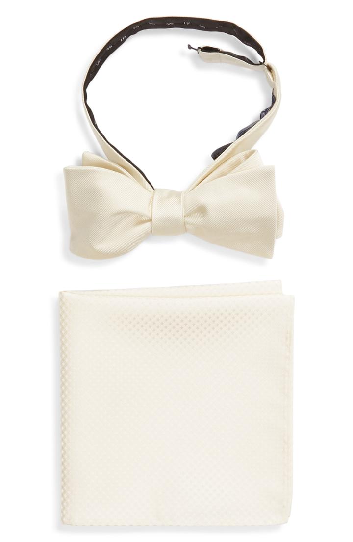 Men's The Tie Bar Formal Silk Bow Tie & Pocket Square Style Box, Size - Ivory