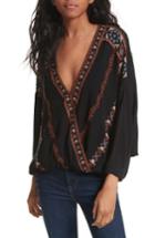 Women's Free People Crescent Moon Embroidered Blouse - Black