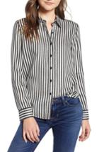 Women's Hudson Jeans Button Sleeve Stripe Shirt - Black