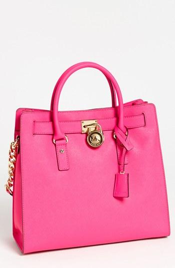 Michael Michael Kors 'hamilton - Large' Saffiano Leather Tote Neon Pink