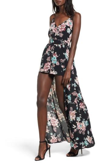 Women's Bp. Floral Print Maxi Romper, Size - Black