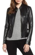 Women's Lamarque Lambskin Leather Biker Jacket, Size - Black