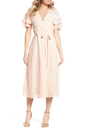 Women's Taylor Dresses Lace Ruffle Mock Wrap Dress - Pink