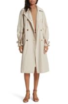 Women's Tory Burch Marielle Leather Trim Trench Coat - Grey