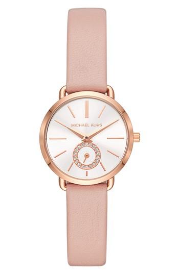 Women's Michael Kors Mini Portia Leather Strap Watch, 28mm