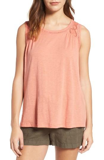Women's Caslon Tie Back Lace Yoke Tank - Coral