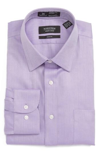 Men's Nordstrom Men's Shop Smartcare(tm) Trim Fit Herringbone Dress Shirt - 32/33 - Purple