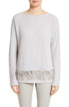 Women's Fabiana Filippi Cashmere Blend Sweater With Genuine Ostrich & Turkey Feather Trim Us / 38 It - Grey