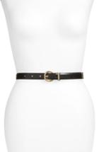Women's Michael Michael Kors Vogue Skinny Leather Belt - Black / Light Pol Gold