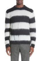 Men's Saint Laurent Stripe Mohair Blend Crewneck Sweater - White