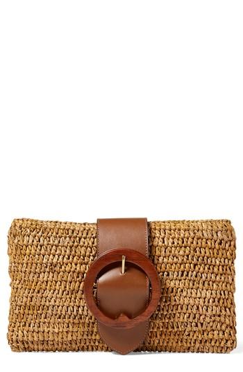 Polo Ralph Lauren Lennox Raffia & Leather Clutch - Beige