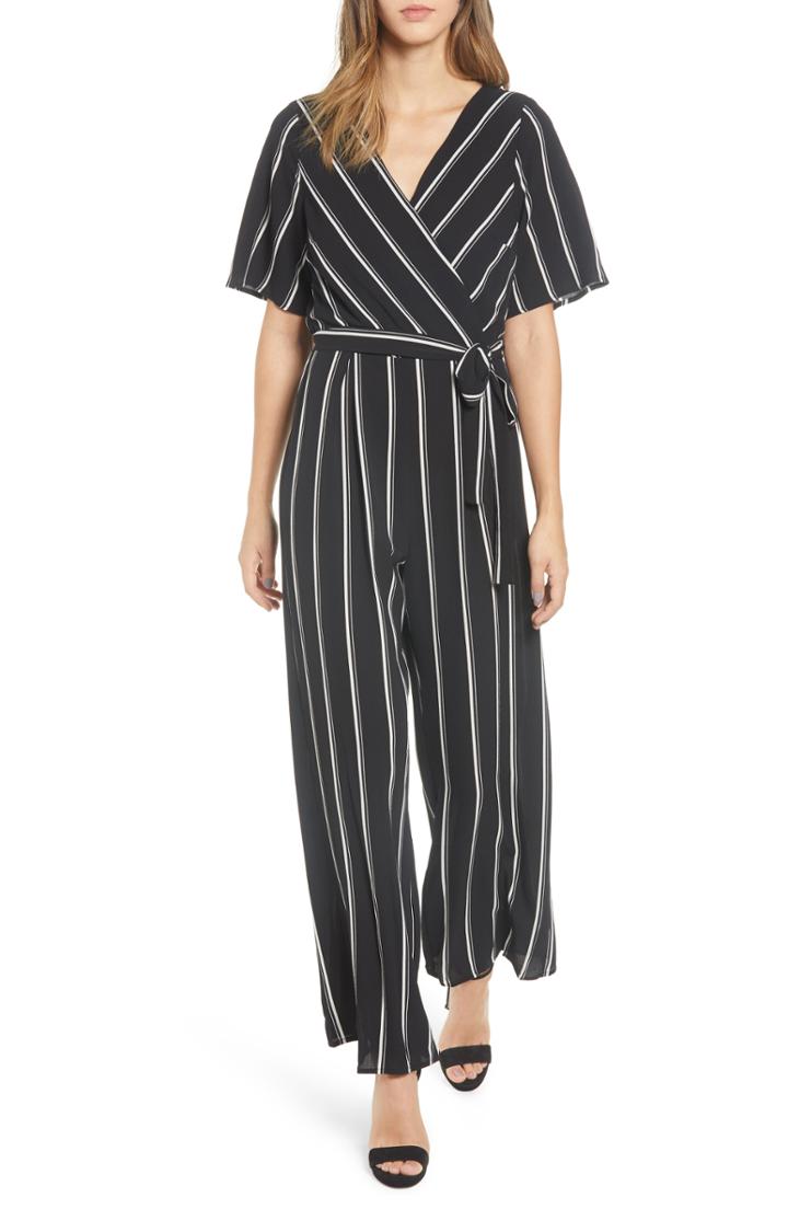 Women's Row A Stripe Jumpsuit - Black