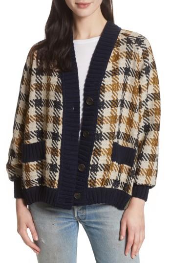 Women's Sea Houndstooth Boyfriend Cardigan - Ivory