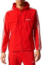 Men's Adidas 3-stripe Hooded Windbreaker, Size - Red