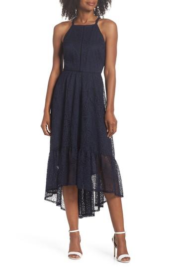 Women's Vince Camuto Halter Neck Lace Midi Dress - Blue