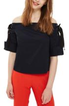 Women's Topshop Lace-up Off The Shoulder Top Us (fits Like 0-2) - Blue