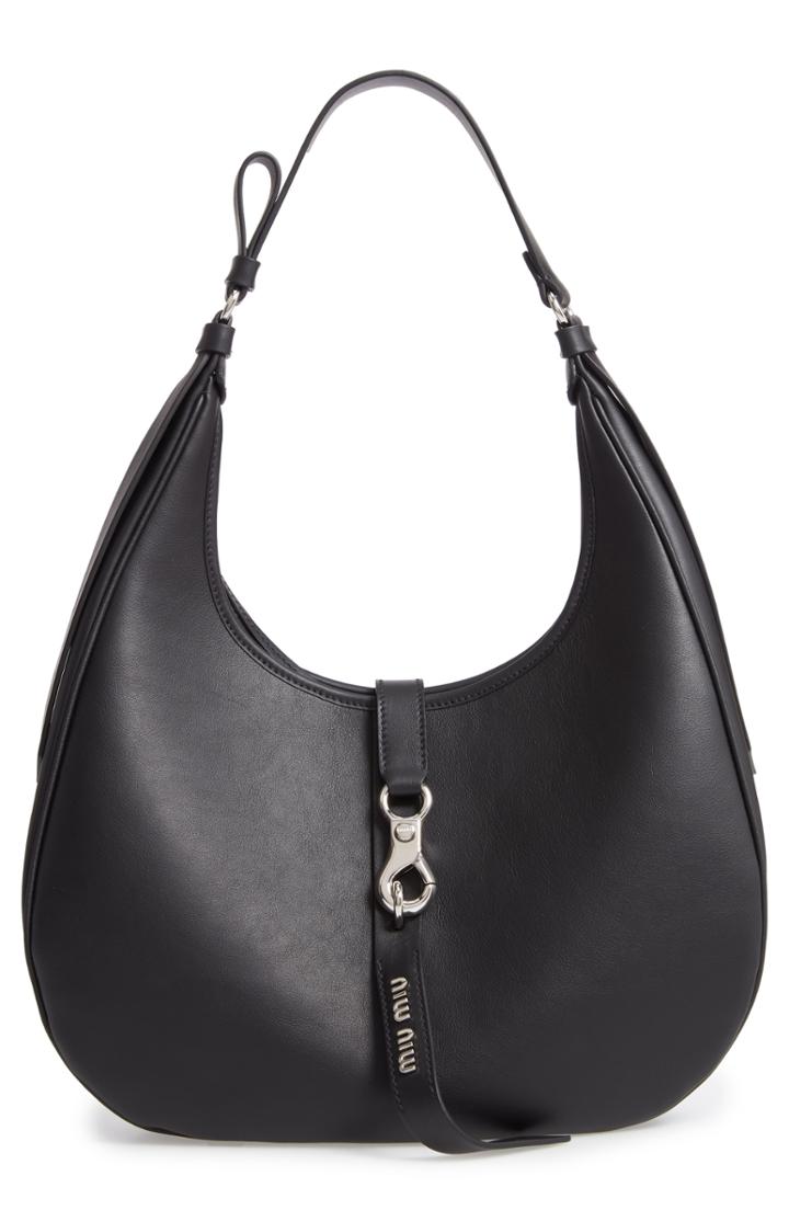 Miu Miu Medium Grace Lux Calfskin Leather Hobo - Black
