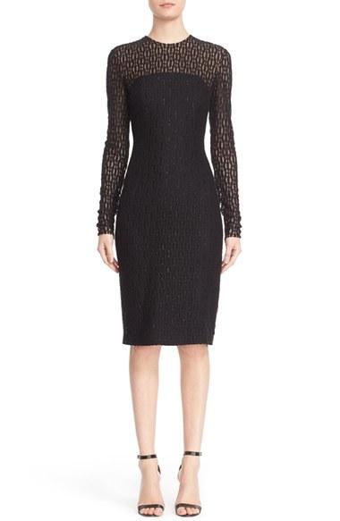 Women's Carmen Marc Valvo Couture Embellished Illusion Lace Knit Sheath Dress